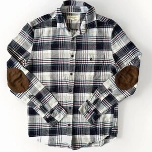 Men’s Plaid Cotton Flannel Work Shirt Elbow Patches